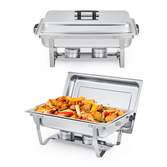 Kicctian Set of 2 Commercial Grade 8QT Stainless Steel Chafing Dish , Rectangular Buffet Food Warmers with Insulated Handles, Stackable Mirror Silver Finish for Catering, Parties,Events