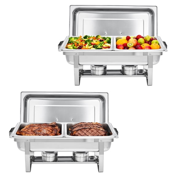 Kicctian Set of 2 Professional Stainless Steel Chafing Dish Buffet Set, Full Size Double Compartment Food Warmer, Stackable & Portable Heating Equipment for Catering, Parties, Weddings & Events
