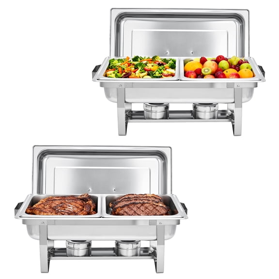 Kicctian Set of 2 Professional Stainless Steel Chafing Dish Buffet Set, Full Size Double Compartment Food Warmer, Stackable & Portable Heating Equipment for Catering, Parties, Weddings & Events