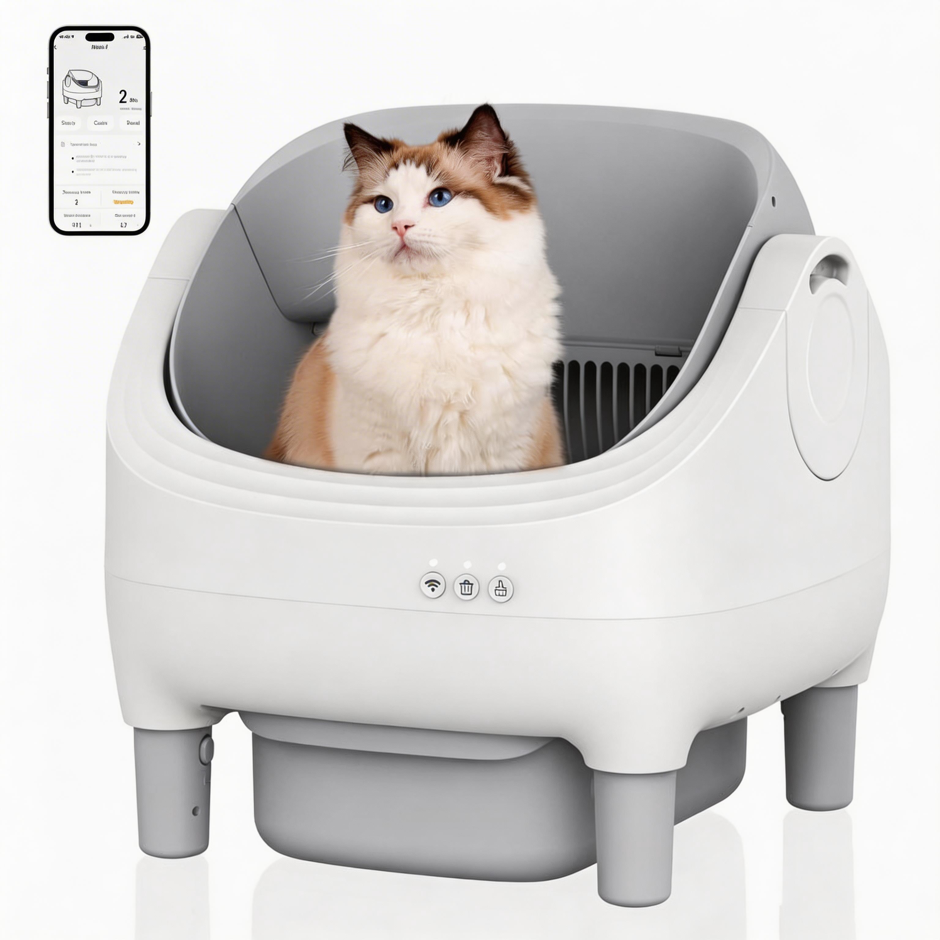 Kicctian Smart Self-Cleaning Cat Litter Box with APP WiFi Control, Open-Top Automatic Litter Box with 7-Layer Safety Sensors, Ultra-Quiet Odor Control & 10.5L Sealed Bin for Kittens & Adult Cats,Grey