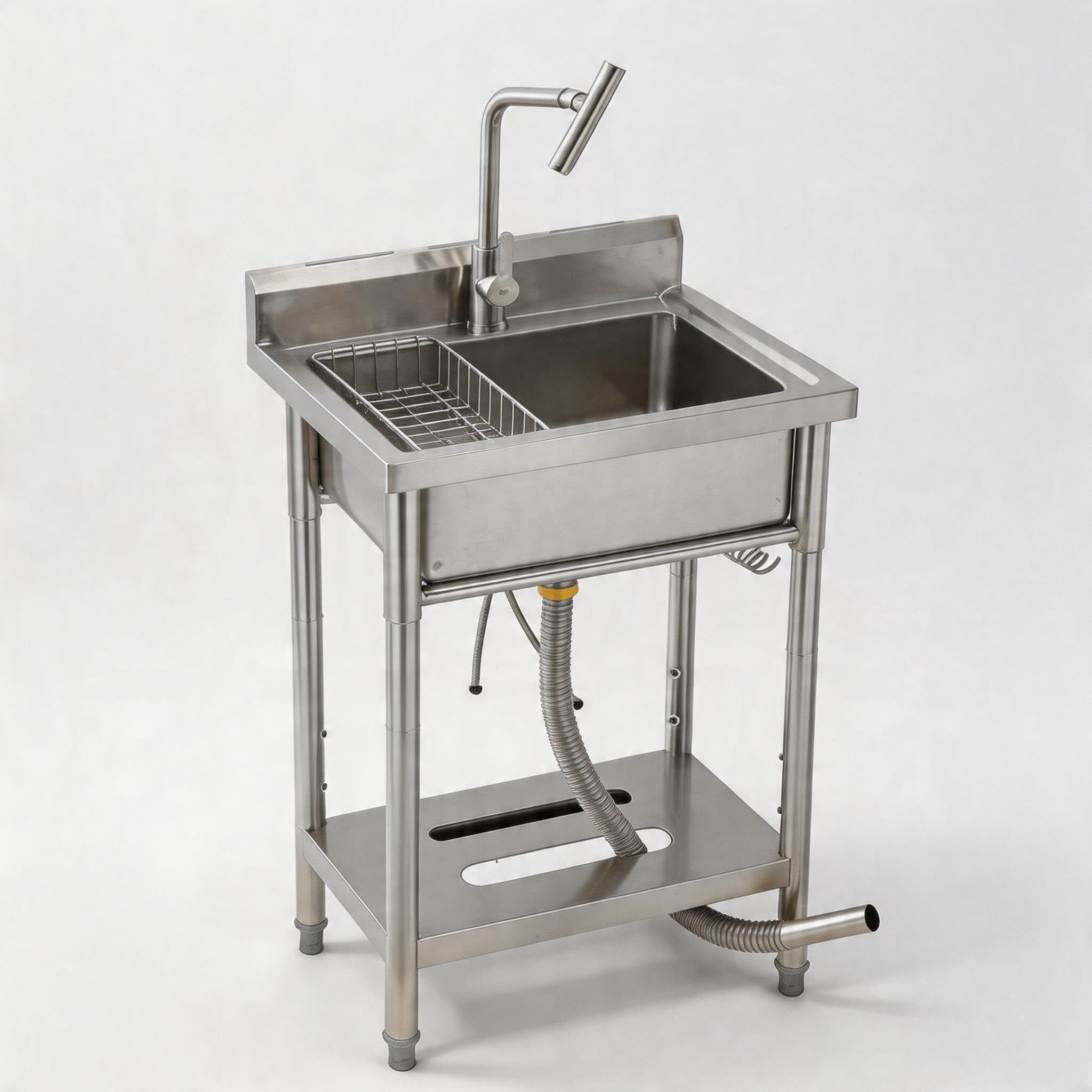 Kicctian Stainless Steel Utility Sink, 24'' × 21'' × 36'' Freestanding Stainless Steel Single Bowl Laundry Sink with T Shape Faucet for Kitchen, Bathroom, Garage or Basement