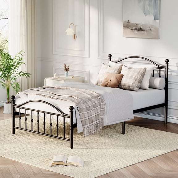Kicctian Twin Size Metal Bed Frame with Vintage Circular Headboard & Footboard,Underbed Storage,Black