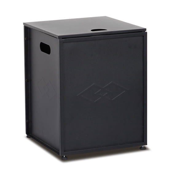 Kicctian Weather-Resistant Propane Tank Cover Table for Outdoor Fire Pits, 16in Metal Hideaway Side Table with Storage, Side Handles, Fits 20 lb Tank, Black