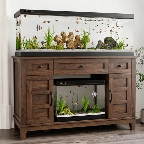 Kicctian Wooden Aquarium Stand for 55 Gallon Fish Tanks, Cabinet Rack with Power Outlet for Reptile & Turtle Habitats, Brown