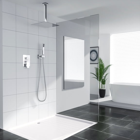 Kichae 10" Rain Shower Head with Handheld Shower Combo Set Shower Hose and Brass Valve Included