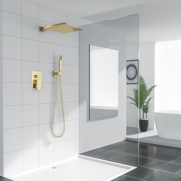 Kichae 10"Rain Shower Head with Handheld Wall Mount Gold Shower System High Pressure Balance Valve