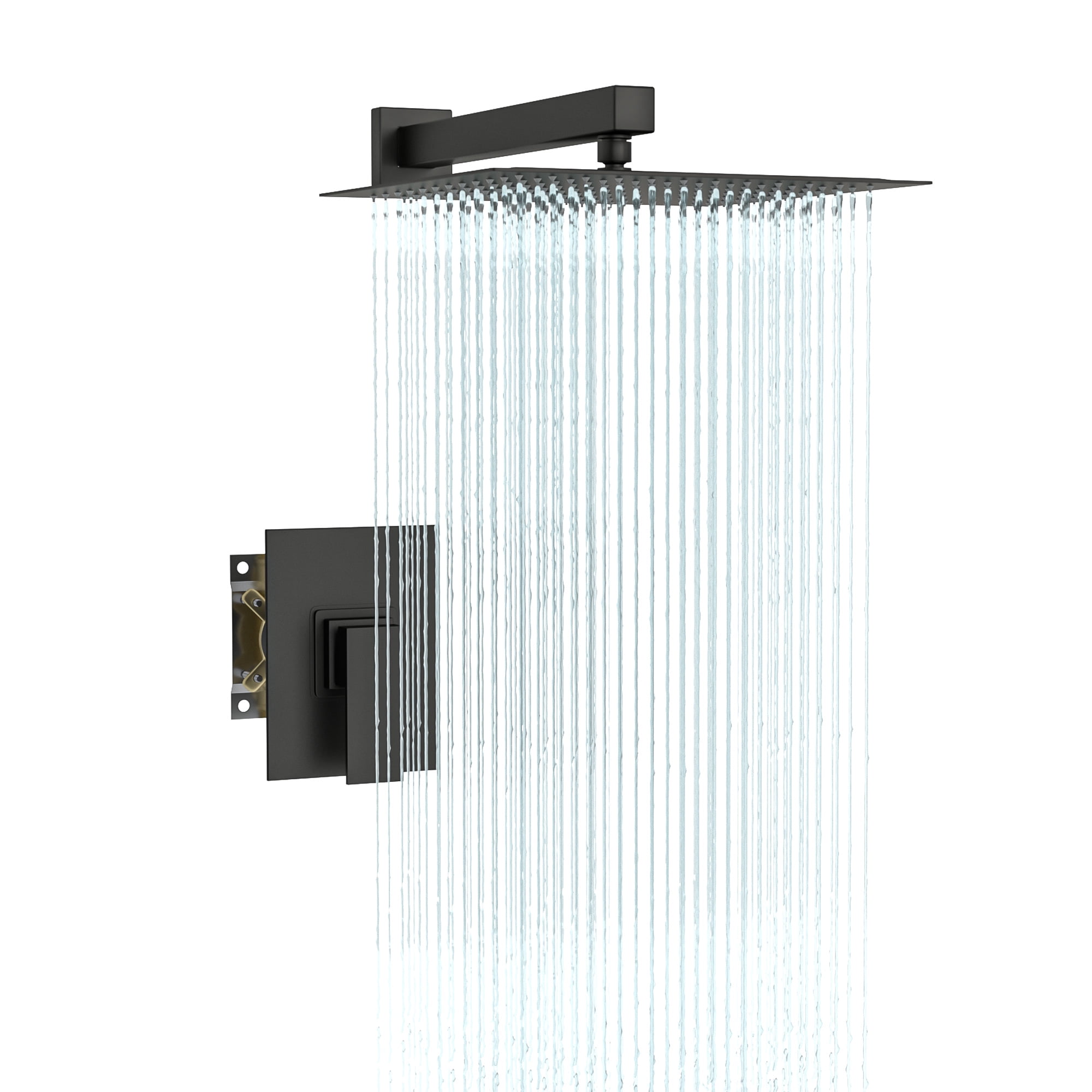 Kichae 10 inch Black Rain Shower Head with Extension Arm and Rough-in Valve Trim Kit Shower Faucet Set