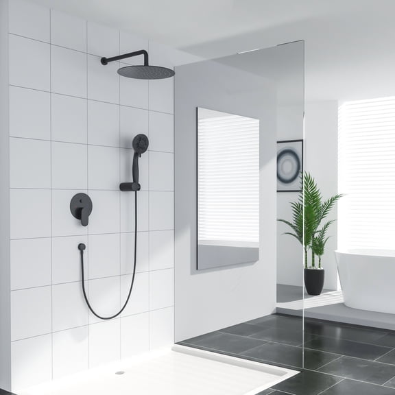 Kichae 10 inch Matte Black Shower Head System Pressure Balance Valve Wall Mounted Handheld Shower Set