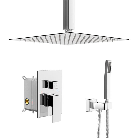 Kichae 12"Ceiling Mounted Shower System Rainfall Shower Head Rough-in Valve Body and Trim