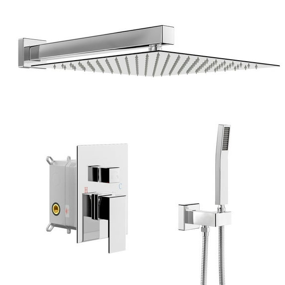 Kichae 12" Rain Shower Set Wall Mounted Rainfall Shower System with Handheld Shower Polished Chrome