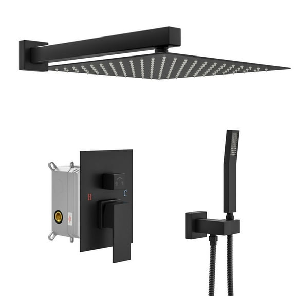 Kichae 12" Square Rain Shower Head Rain Mixer Shower Combo Set