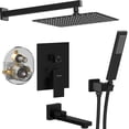 thumbnail image 1 of Kichae 12'' Wall Mount Shower Head System with Bath Tub Faucet，Matte Black 3 Function Shower Combo with Pressure Balance Valve and Diverter, 1 of 8