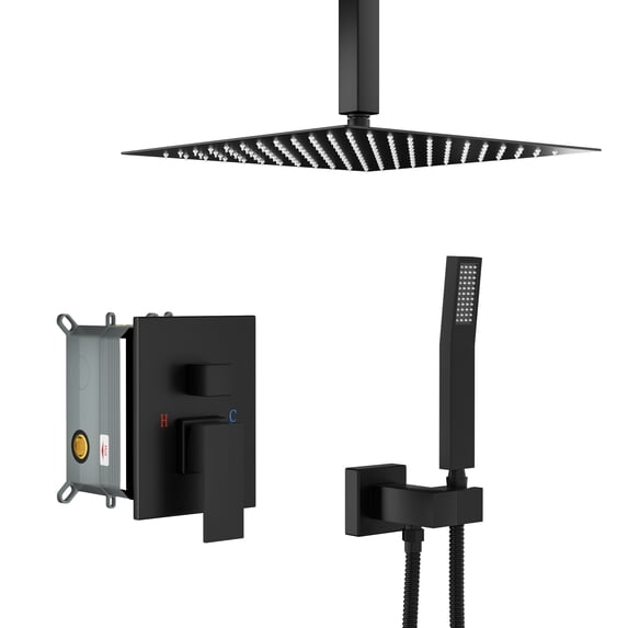 Kichae 16" Ceiling Mounted Pressure Balancing Rain Shower Head Set Matte Black
