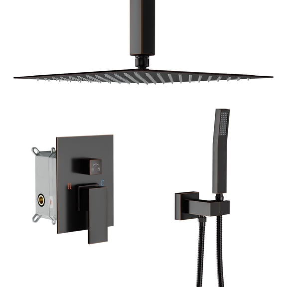 Kichae 16 inch Ceiling Mounted Pressure Balancing Rain Shower Head Combo Oil Rubbed Bronze
