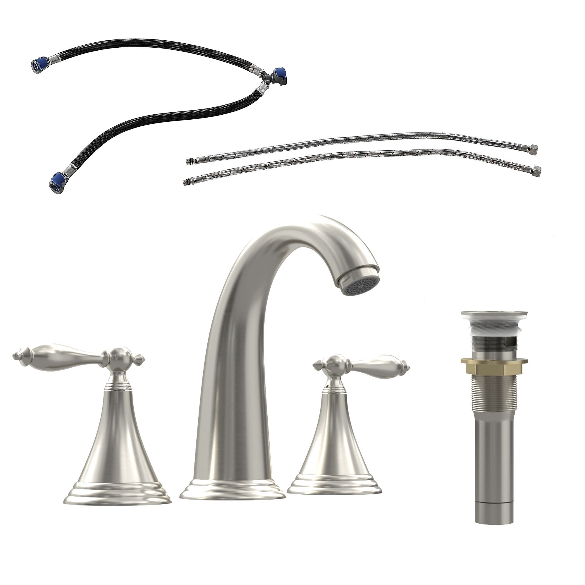 Kichae 2 Handles 3 Hole Deck Mount Bathroom Faucet,Lavatory Faucets Set