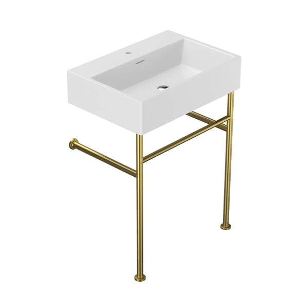 Kichae 24"x16.5"x5.7" White Console Sink Ceramic Bathroom Vanity Pedestal Sinks with Gold Stainless Pedestal