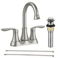 thumbnail image 1 of Kichae 4 Inch Brushed Nickel Bathroom Faucet，2-Handle Deck Mount Centerset Vanity Sink Faucet with Pop up Drain & Supply Hoses, 1 of 8