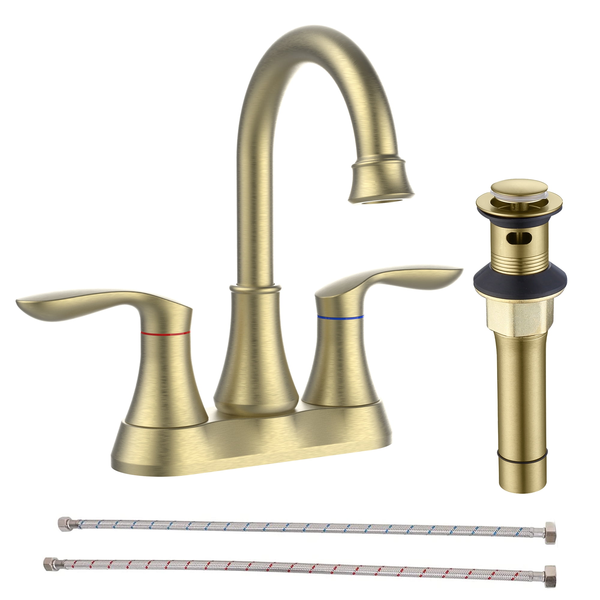 Gold 4-Inch Two-Handle Bathroom Faucet with Pop-Up Drain