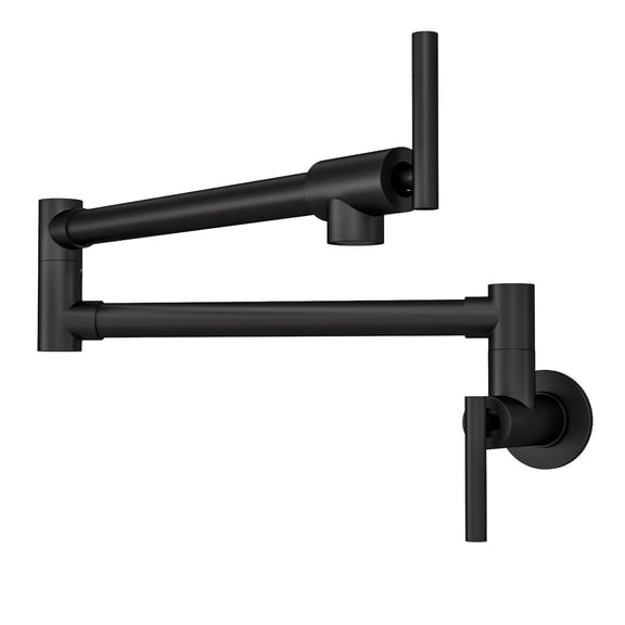 Kichae Brass Kitchen Faucet，Matte Black Folding Stretchable Double Joint Swing Arm Pot Filler Faucet with Single Hole 2 Handles