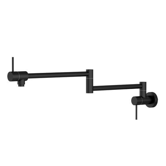 Kichae Matte Black Pot Filler Faucet, Wall Mount Kitchen Faucet with Double Joint Swing Arm and Single Hole 2 Handles