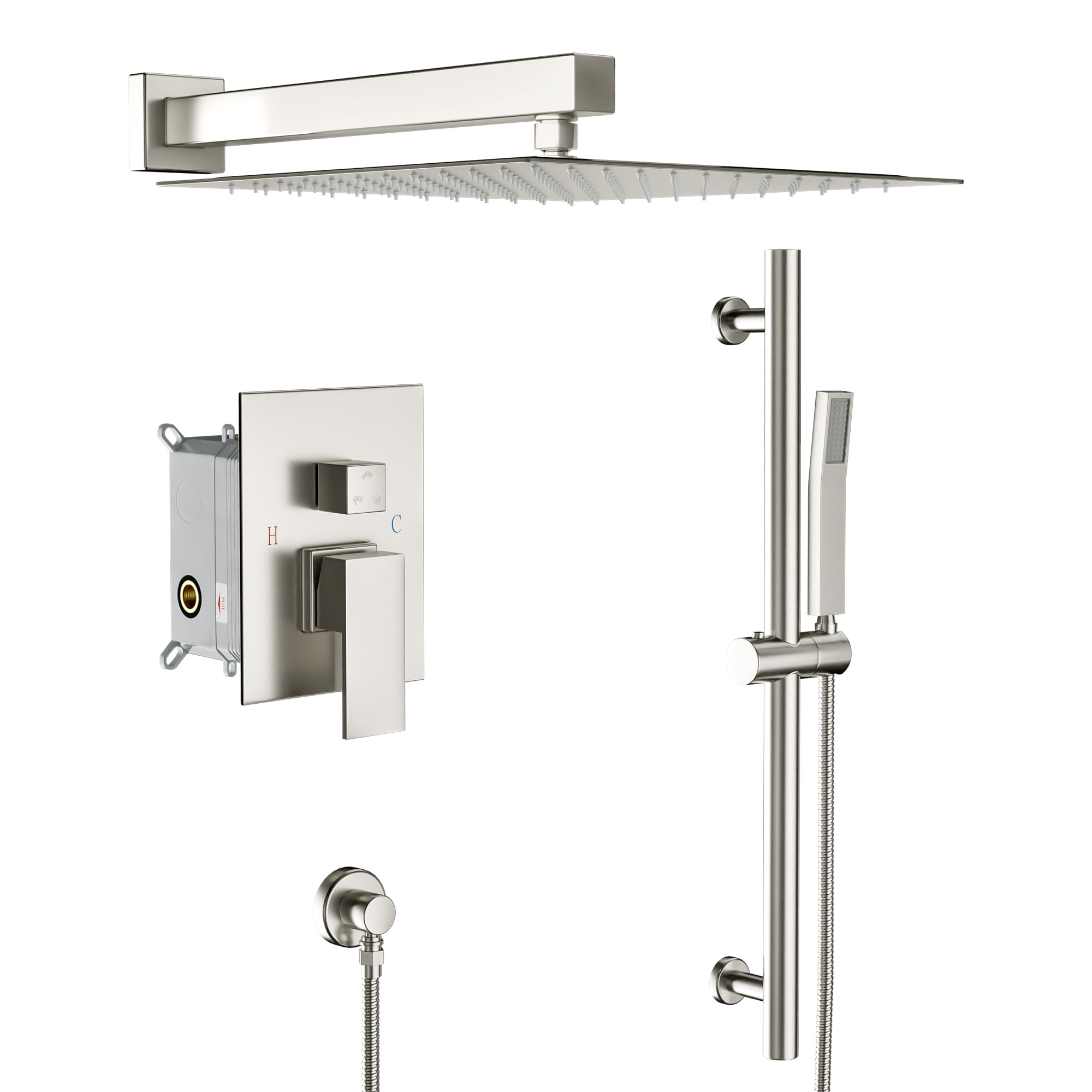 Kichae Shower System - 12 inch Rain Shower head with Valve Combo, Wall Mounted Bathroom Shower Set