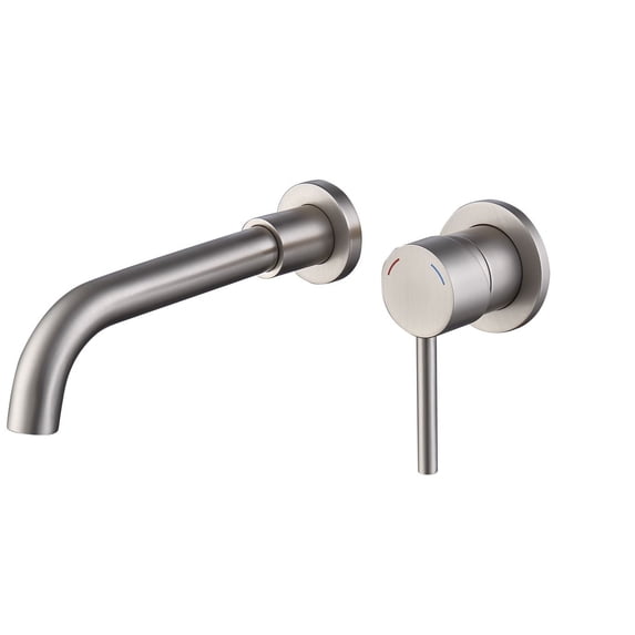 Kichae Wall Mount Faucet for Bathroom Sink or Bathtub, Single Handle 2 Holes Brass Rough-in Valve Included, Brushed Nickel