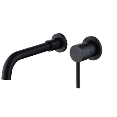 Kichae Wall Mount Faucet for Bathroom Sink or Bathtub, Single Handle 2 Holes with Brass Rough-in Valve, Matte Black
