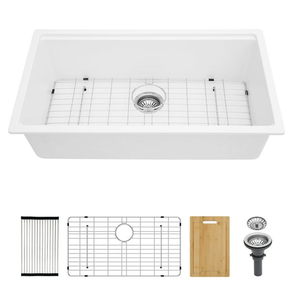 Kichae Workstation Sink Undermount Granite Composite Kitchen Sink in Metallic White with Accessories