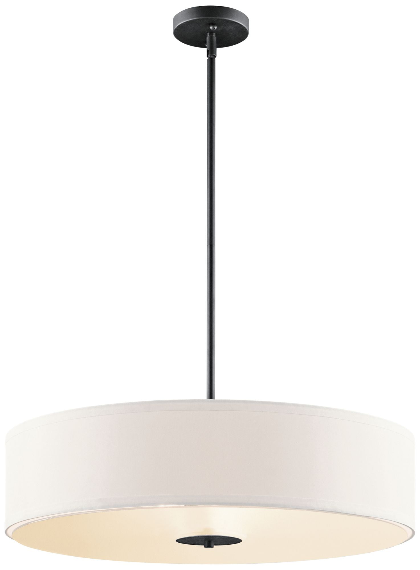 Transitional 24" Black and White Drum Pendant with Glass Diffuser