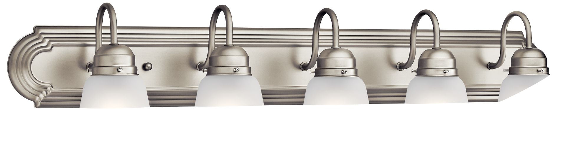 Nickel 36" 5-Light Vanity Bath Light with White Bell Shades