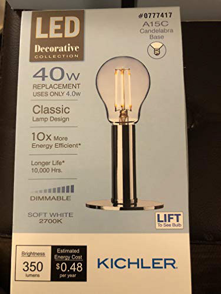 Kichler 40W Candelabra base Equivalent 4w Dimmable a15 Vintage LED