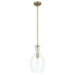 Everly 17.75" 1-Light Bell Pendant with Clear Seeded Glass in Brushed Natural Brass, for a Kitchen Island, Dining Nook, or Home Bar, (17.75" x 8.75") 42047NBRCS