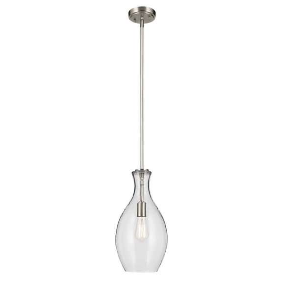 42047NI Kichler Lighting Everly - 1 Light Pendant-17.75 Inches Tall and 9 Inches Wide-Brushed Nickel Finish-Clear Glass Color