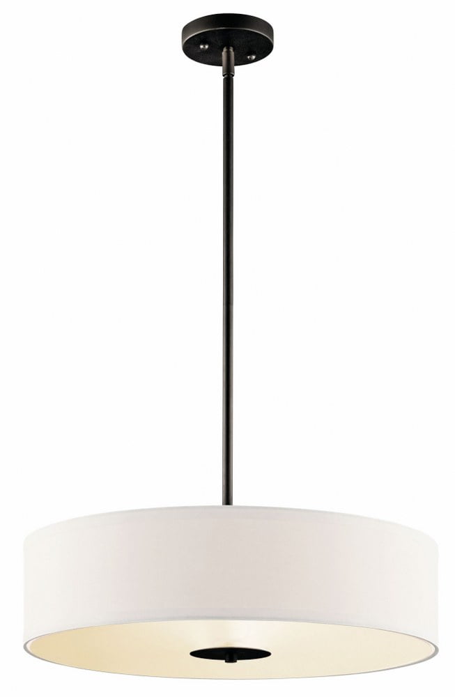 Transitional 20" Drum Pendant with White Microfiber Shade in Black and Bronze