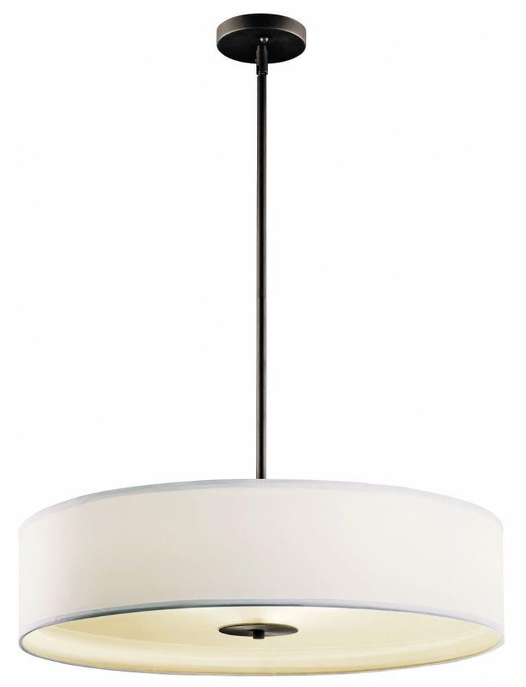 Transitional 24" Black Drum Pendant with White Shade
