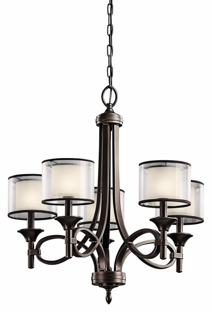 Lacey 5-Light Mission Bronze Chandelier with Satin Etched Glass
