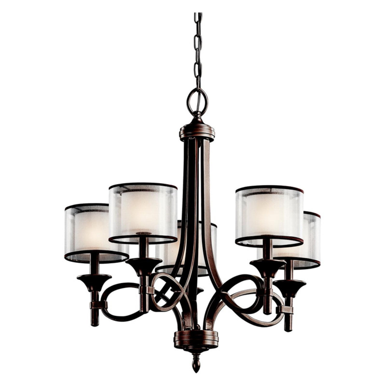 Lacey 5-Light Mission Bronze Chandelier with Satin Etched Glass