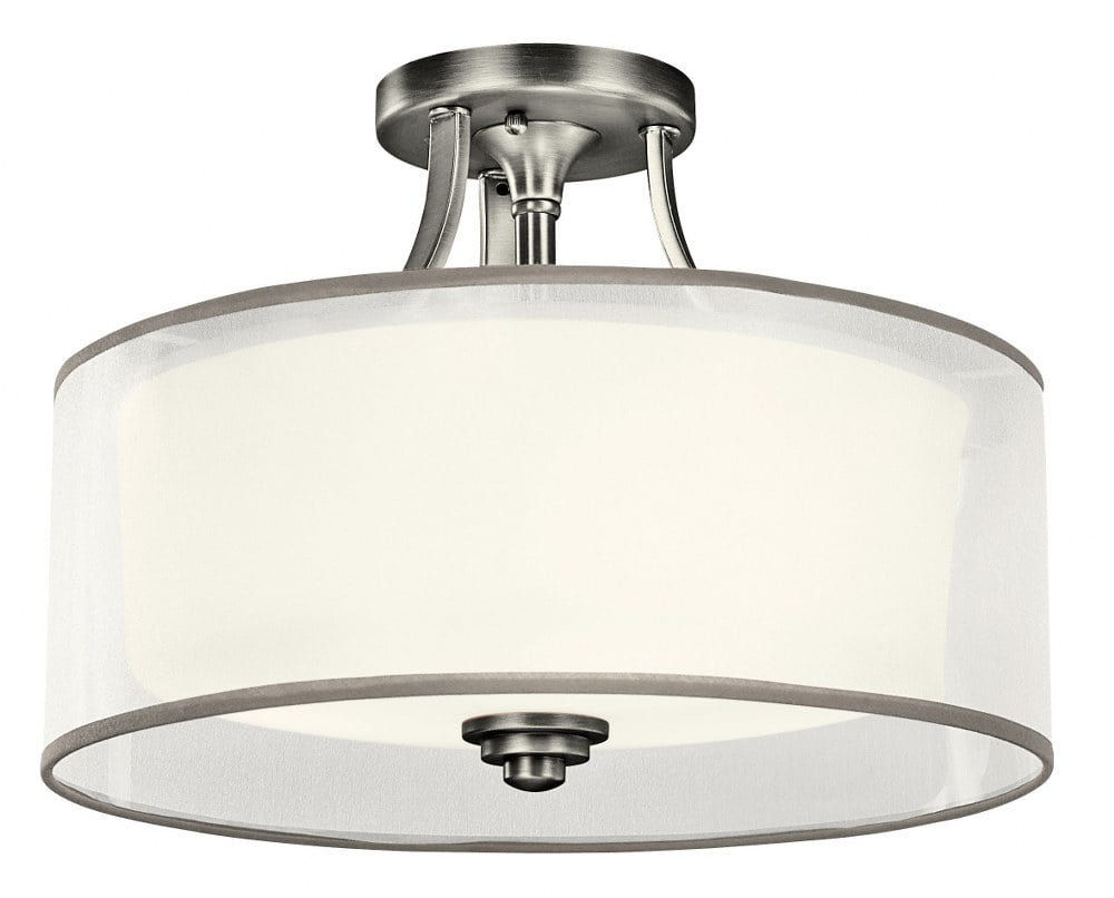 Antique Pewter 15" Drum Semi-Flush Ceiling Light