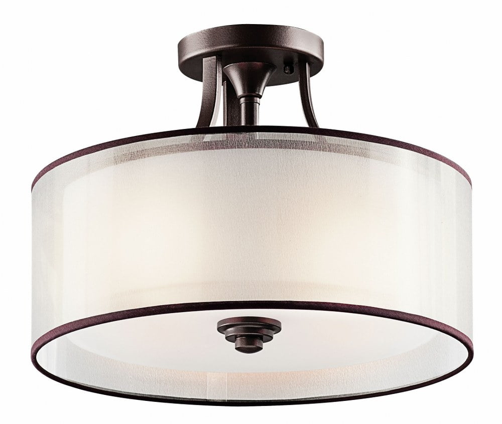 Lacey 15" Bronze and White Drum Semi-Flush Mount Light