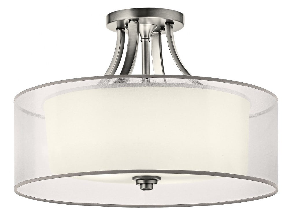 Antique Pewter 20" Drum Ceiling Light with White Glass Shade
