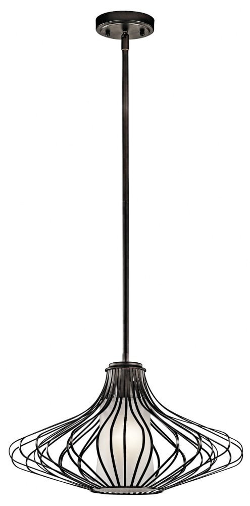Transitional 18" Distressed Bronze Pendant with Satin Etched Glass