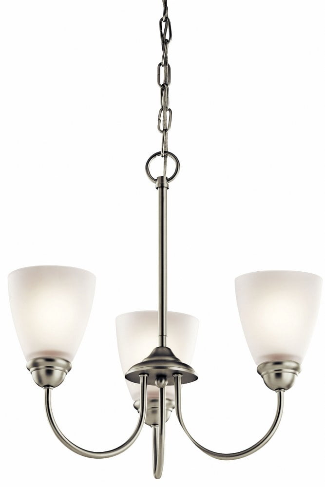 Brushed Nickel 3-Light Mini Chandelier with Satin Etched Glass