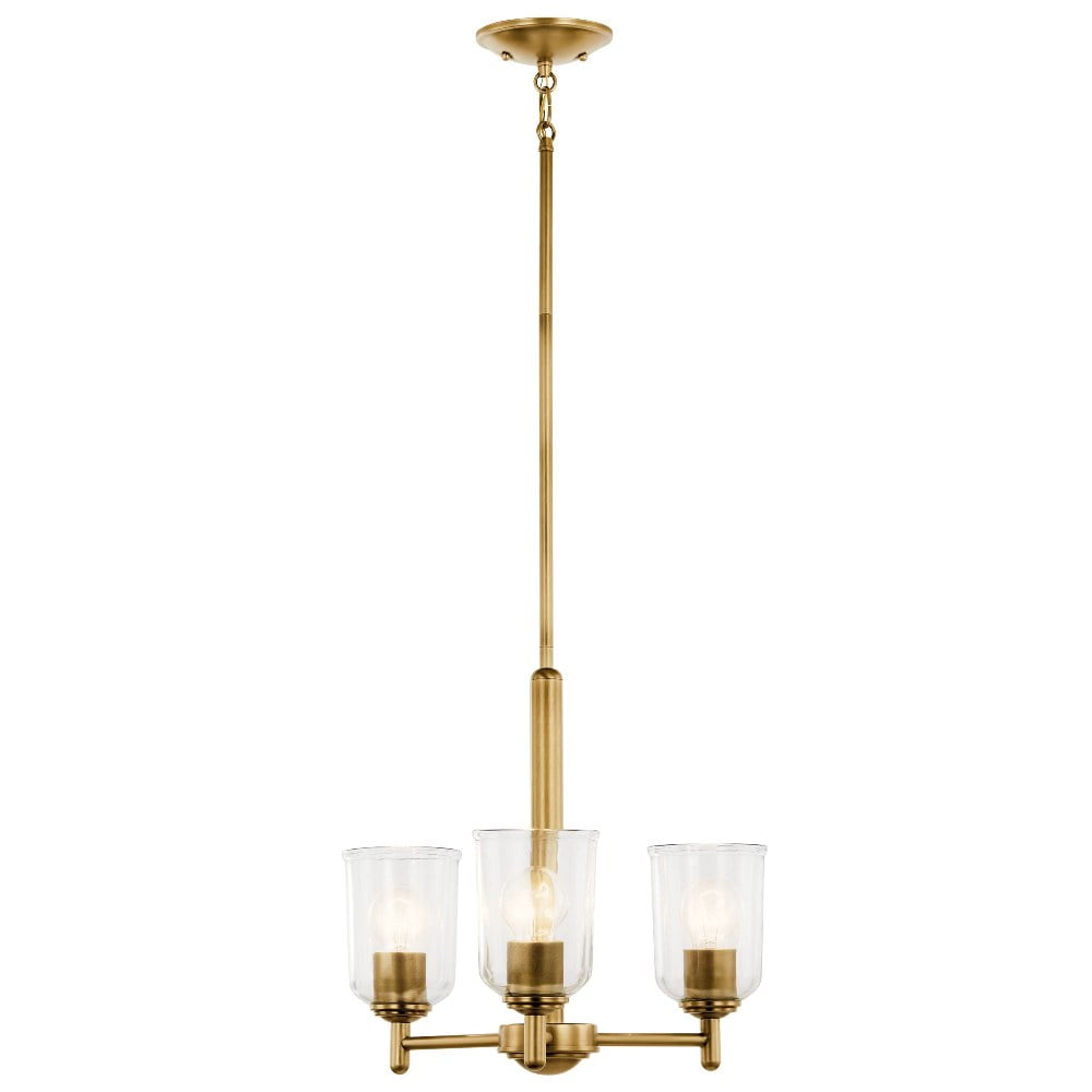 Natural Brass and Clear Glass 3-Light Mini Chandelier