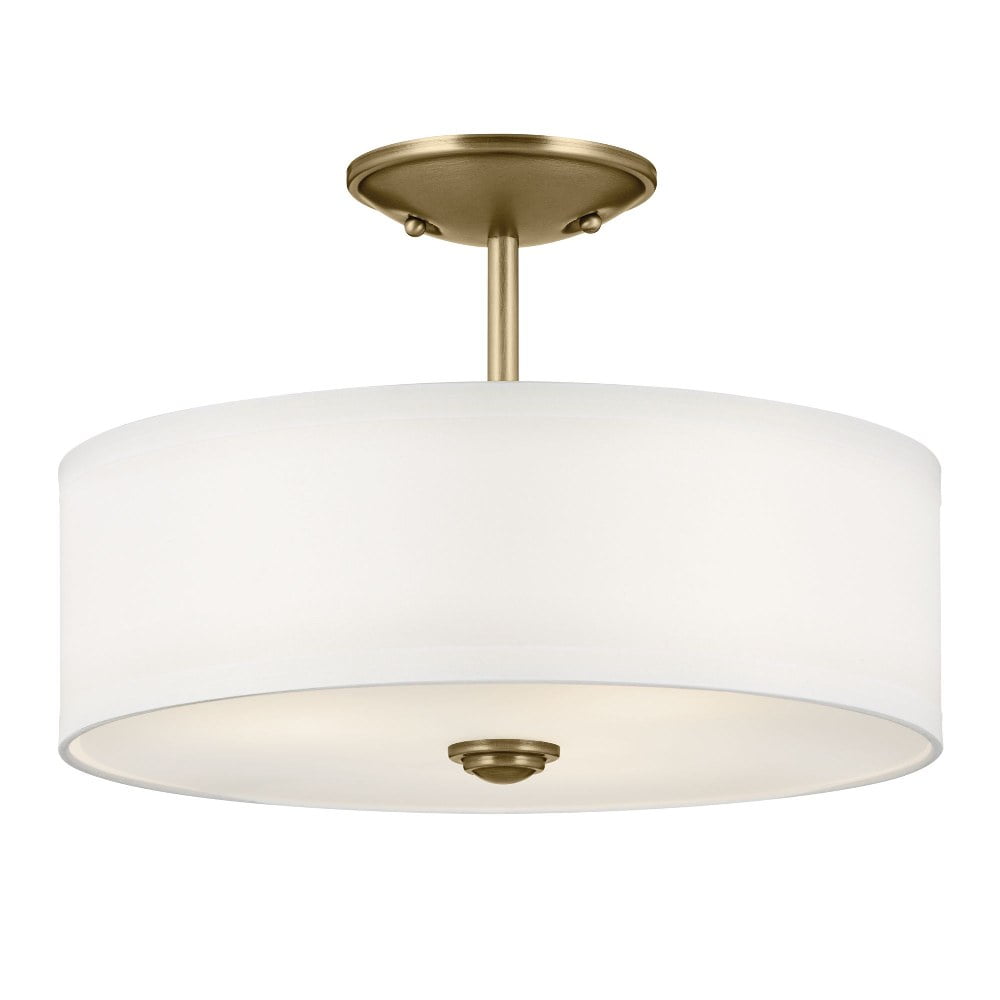 Natural Brass 14" 3-Light Semi-Flush Drum Ceiling Fixture