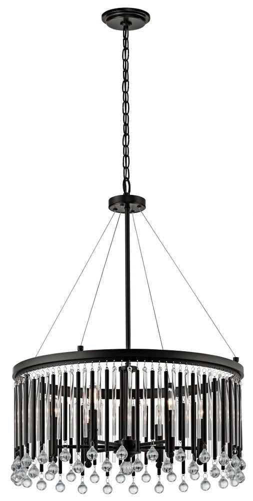 Espresso Chrome Crystal 6-Light Chandelier Pendant