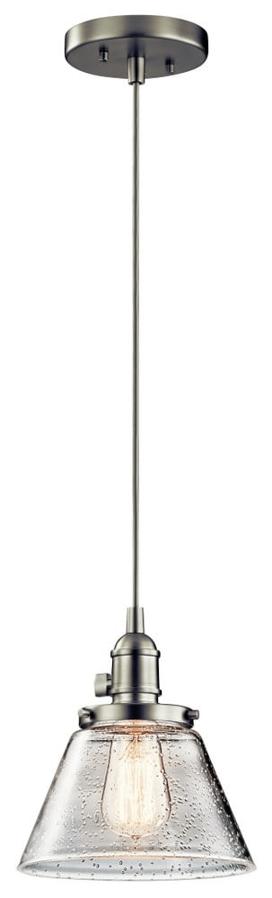 Avery 8.75" Brushed Nickel Mini Pendant with Clear Seeded Glass
