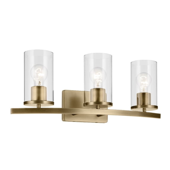 45497NBRCLR Kichler Lighting Crosby - 3 Light Bath Vanity-8.75 Inches Tall and 23 Inches Wide-Natural Brass Finish-Clear Glass Color