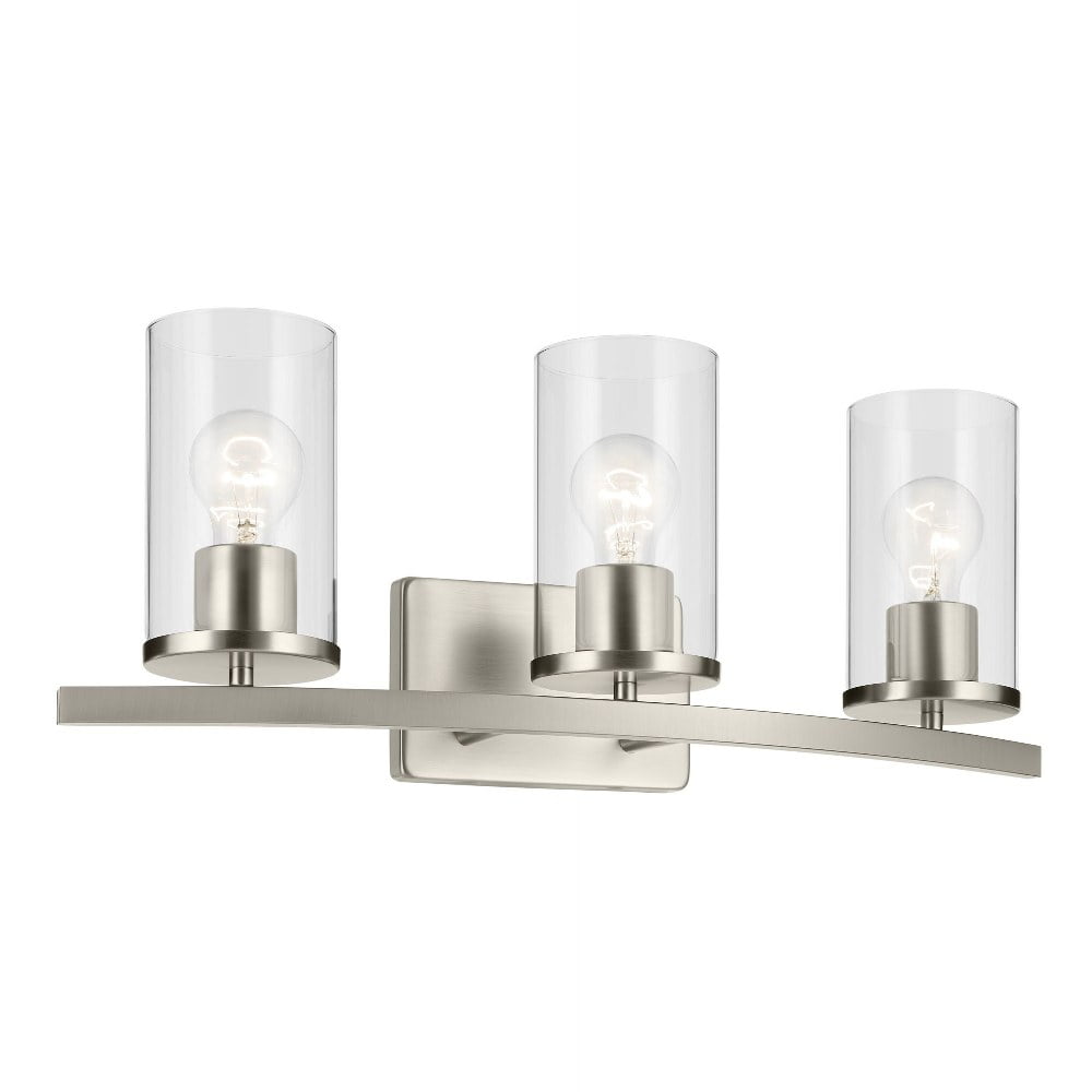 Brushed Nickel 3-Light Vanity with Clear Glass Cylindrical Shades