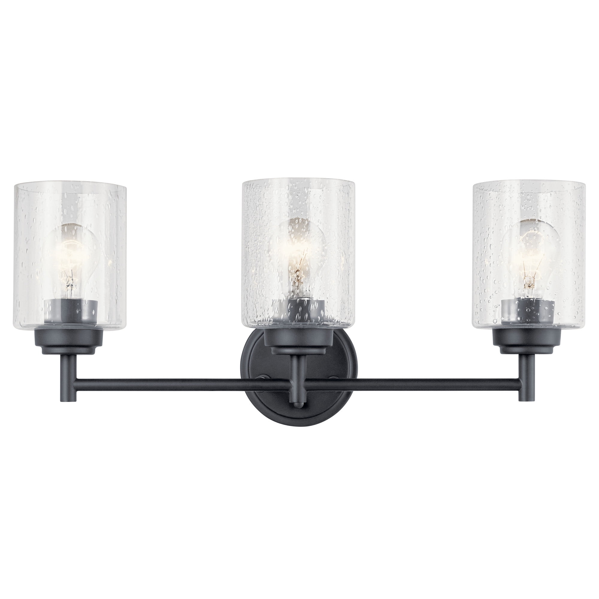 Black 3-Light Vanity Light with Clear Seeded Glass Shades