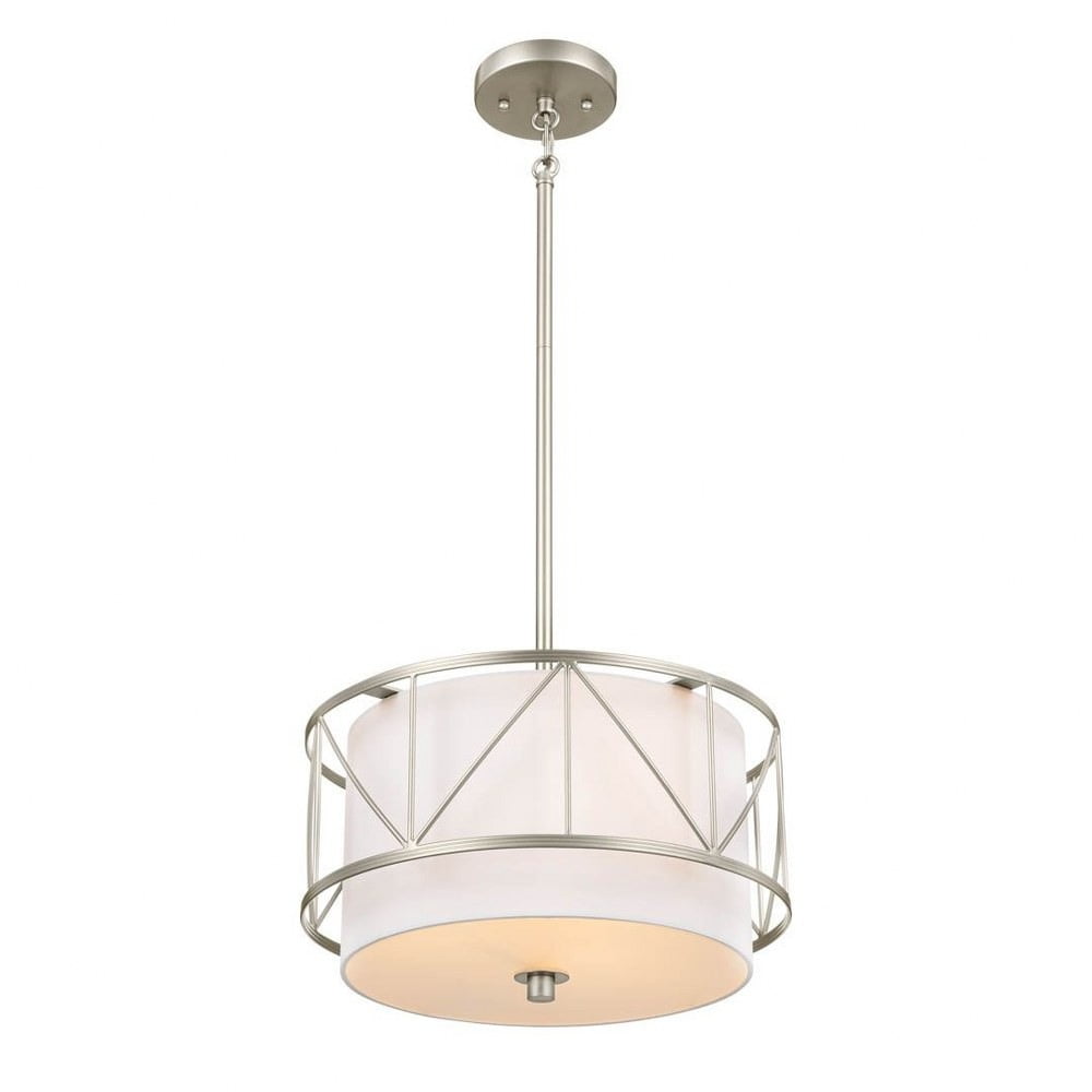 Satin Nickel 14'' Drum Pendant Light with Glass Shade
